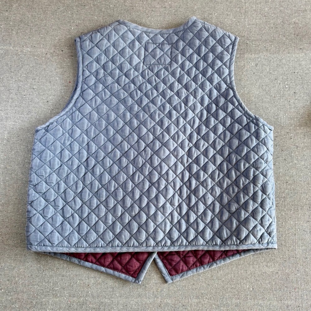 Sostanza Quilted Vintage Vest Womens Medium Blue Silk Excellent Diamond Pattern - Picture 2 of 6